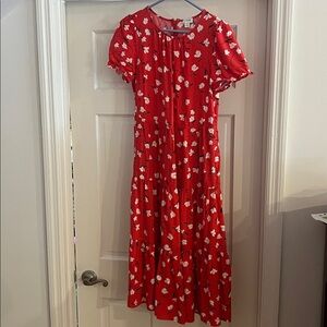 J. Crew Red Dress with White Floral Print